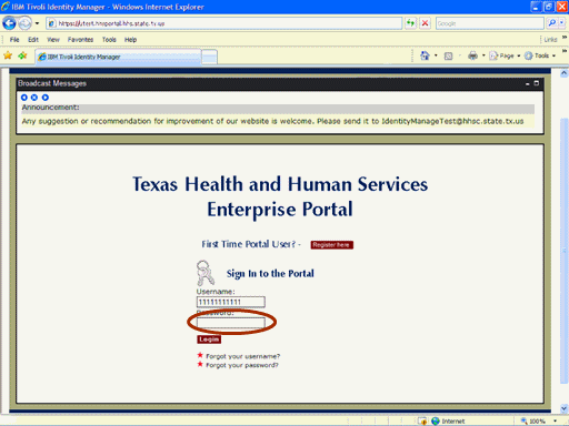 Screenshot of Portal Logon page